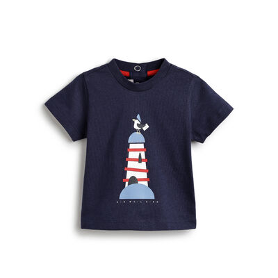 Boys Dark Blue Printed Short Sleeve T-Shirt